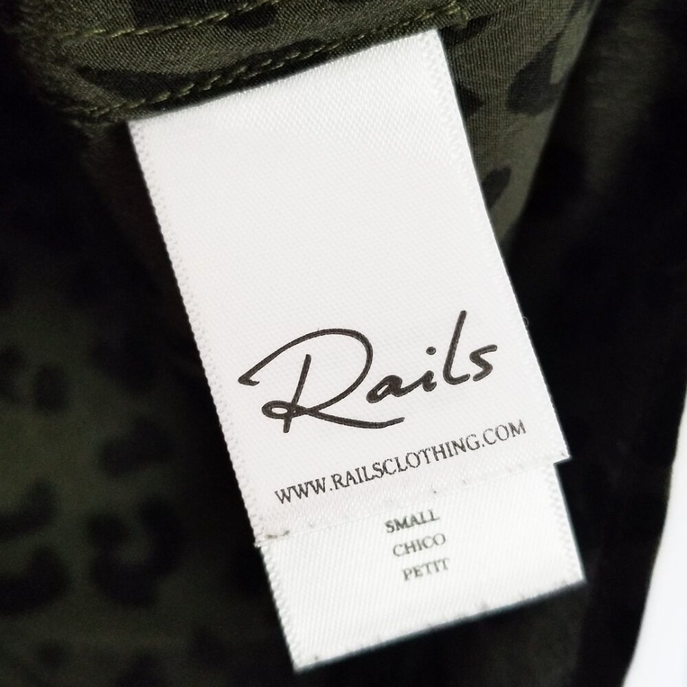 Rails Kate 100% Silk Button Down Blouse Olive Cheetah S Minimalist Designer $198 - Picture 11 of 16